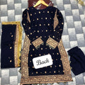 3 Pcs Women's Stitched Crinkle Chiffon Embroidered Suit.