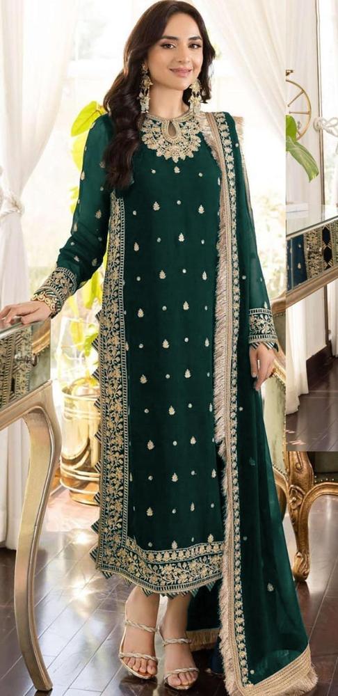 3 Pcs Women's Stitched Crinkle Chiffon Embroidered Suit.