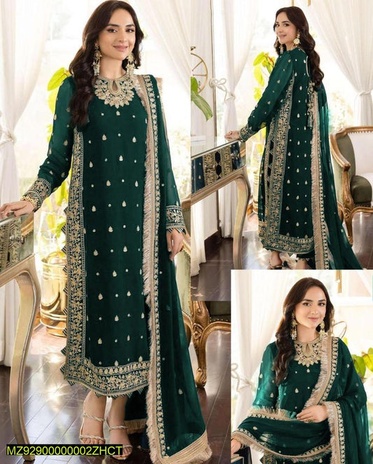 3 Pcs Women's Stitched Crinkle Chiffon Embroidered Suit.