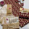 5 Pcs Women's Un-Stitched Chiffon Embroidered Suit + Free Clutch and khussa.