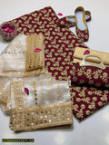 5 Pcs Women's Un-Stitched Chiffon Embroidered Suit + Free Clutch and khussa.