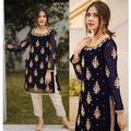 3 Pcs Women's Unstitched Chiffon Mirror Embroidered Work.