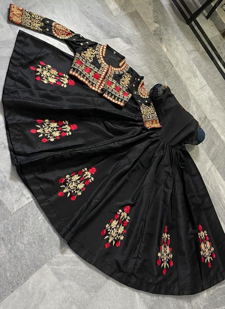 3 Pcs Women's Stitched Fancy Katan Silk Embroidered Maxi.