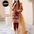 3 Pcs Women's Stitched Organza Embroidered Suit.