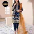 3 Pcs Women's Stitched Organza Embroidered Suit.