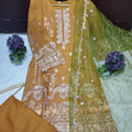 3 Pcs Women's Stitched Organza Embroidered Suit.