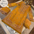 3 Pcs Women's Stitched Hand Designed Embroidered with Organza Dupatta.