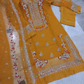 3 Pcs Women's Stitched Hand Designed Embroidered with Organza Dupatta.