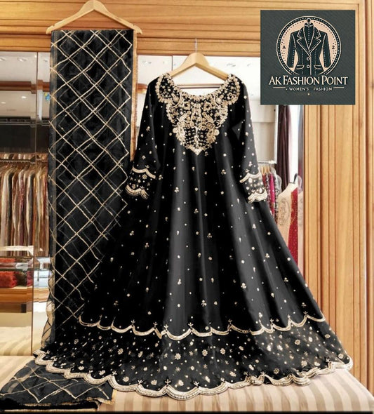 3 Pcs Women's Stitched Embroidered Suit.