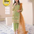 3 Pcs Women's Stitched Organza Embroidered Suit.