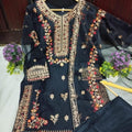 3 Pcs Women's Stitched Embroidered Gown Suit.