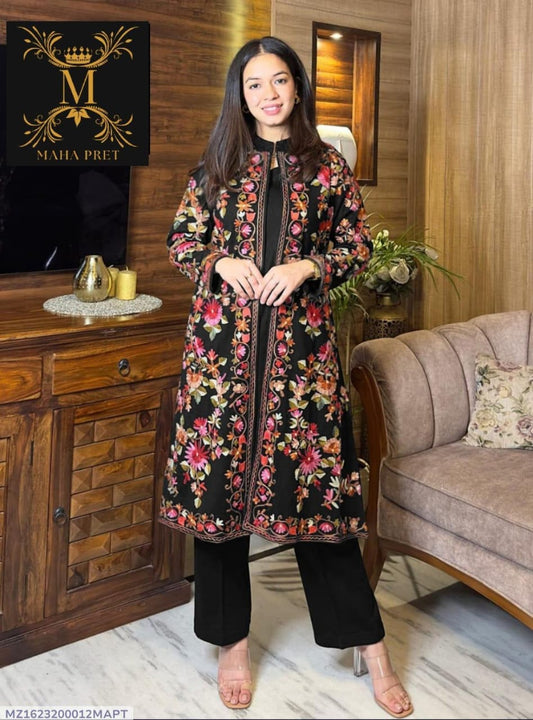 3 Pcs Women's Stitched Embroidered Gown Suit.