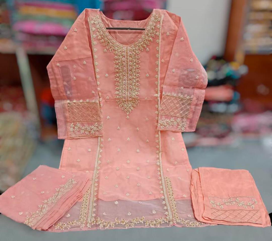 3 Pcs Women's Stitched Embroidered Suit.