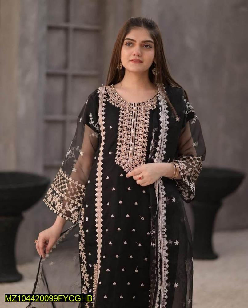 3 Pcs Women's Stitched Embroidered Suit.