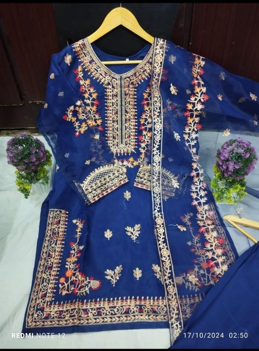 3 Pcs Women's Stitched Embroidered Suit.