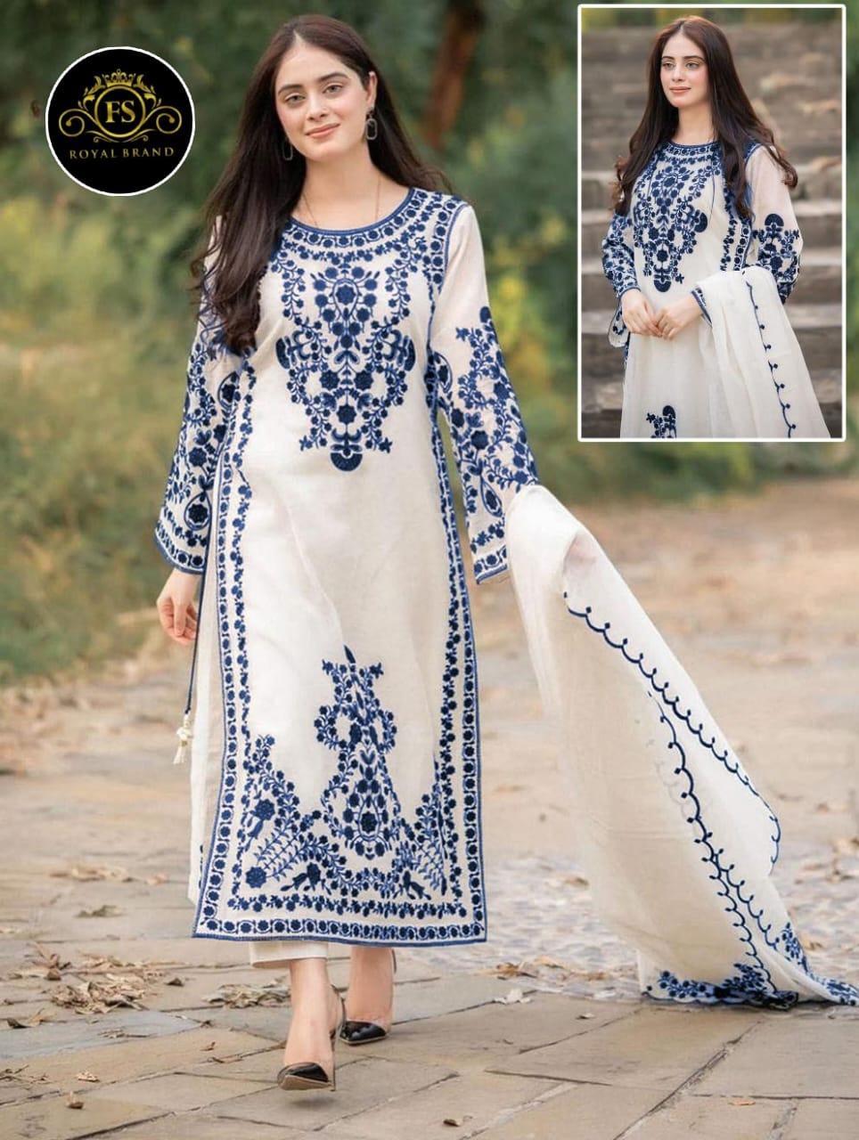 3 Pcs Women's Stitched Embroidered Suit.