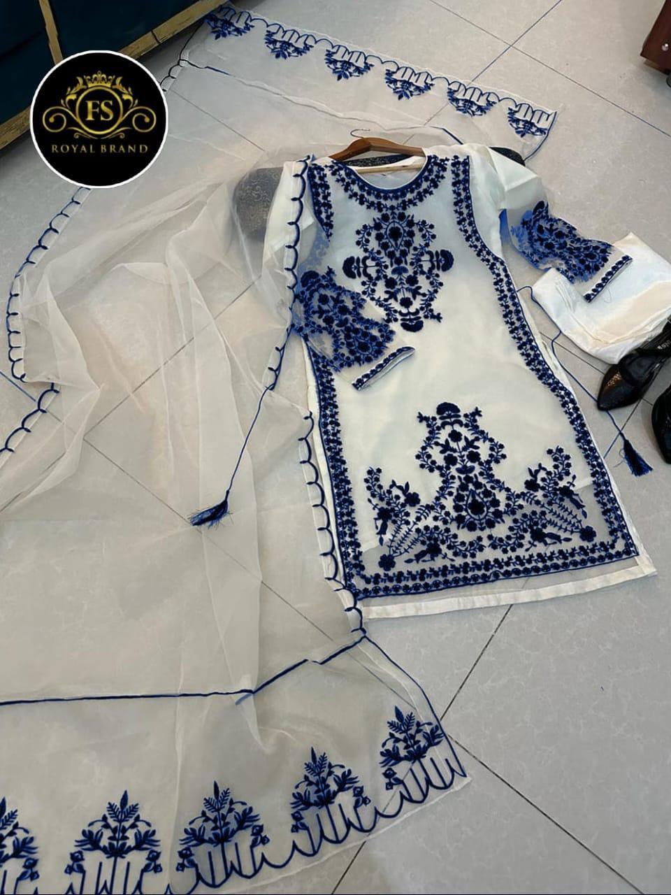 3 Pcs Women's Stitched Embroidered Suit.